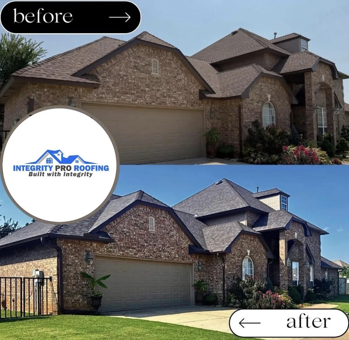 Integrity Pro Roofing before and after roof replacement Illinois